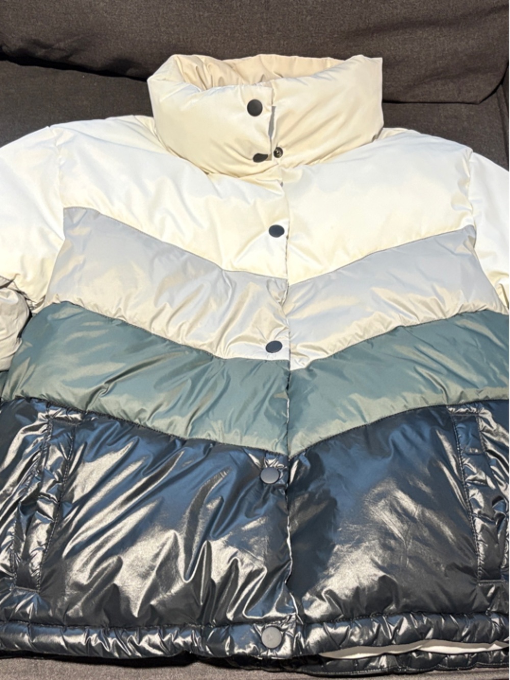 wild fable Colorblock Puffer Jacket - Cream, Light Gray, Teal, Black